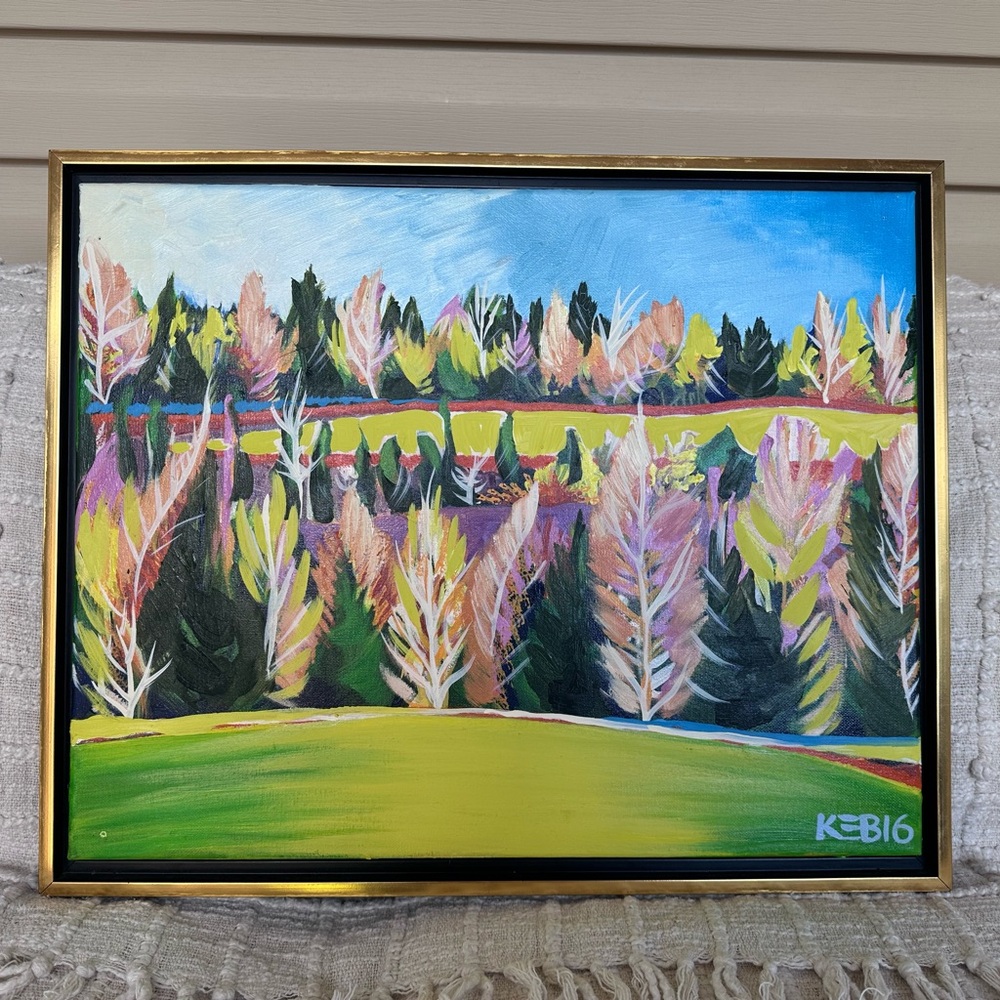 Vibrant Landscape Painting with Black and Gold Frame